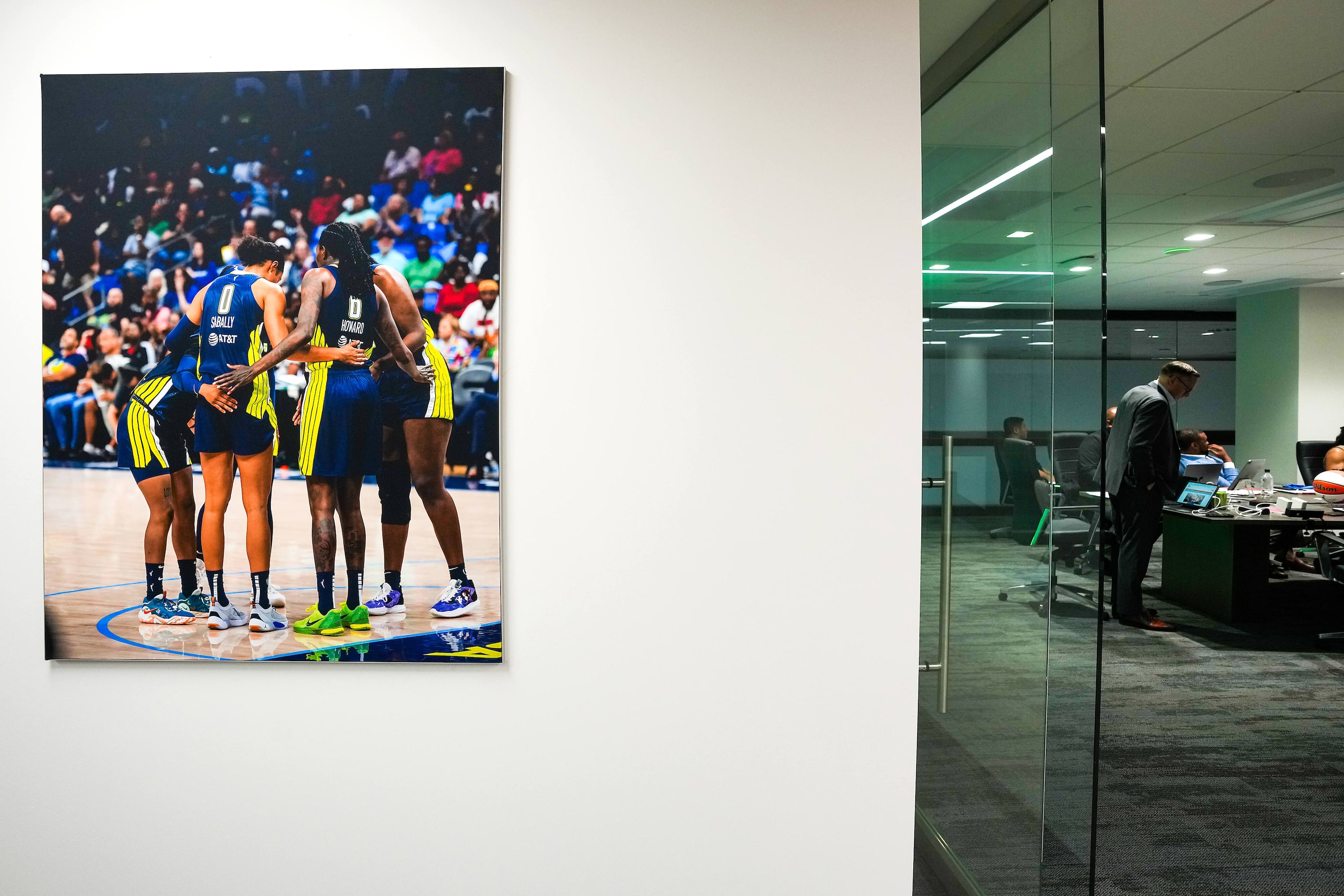 Dallas Wings President and CEO Greg Bibb is seen inside the team’s draft war room during the...