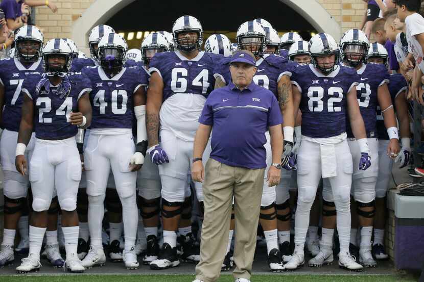 FILE - In this Sept. 3, 2016, filephoto, TCU head coach Gary Patterson waits to lead his...