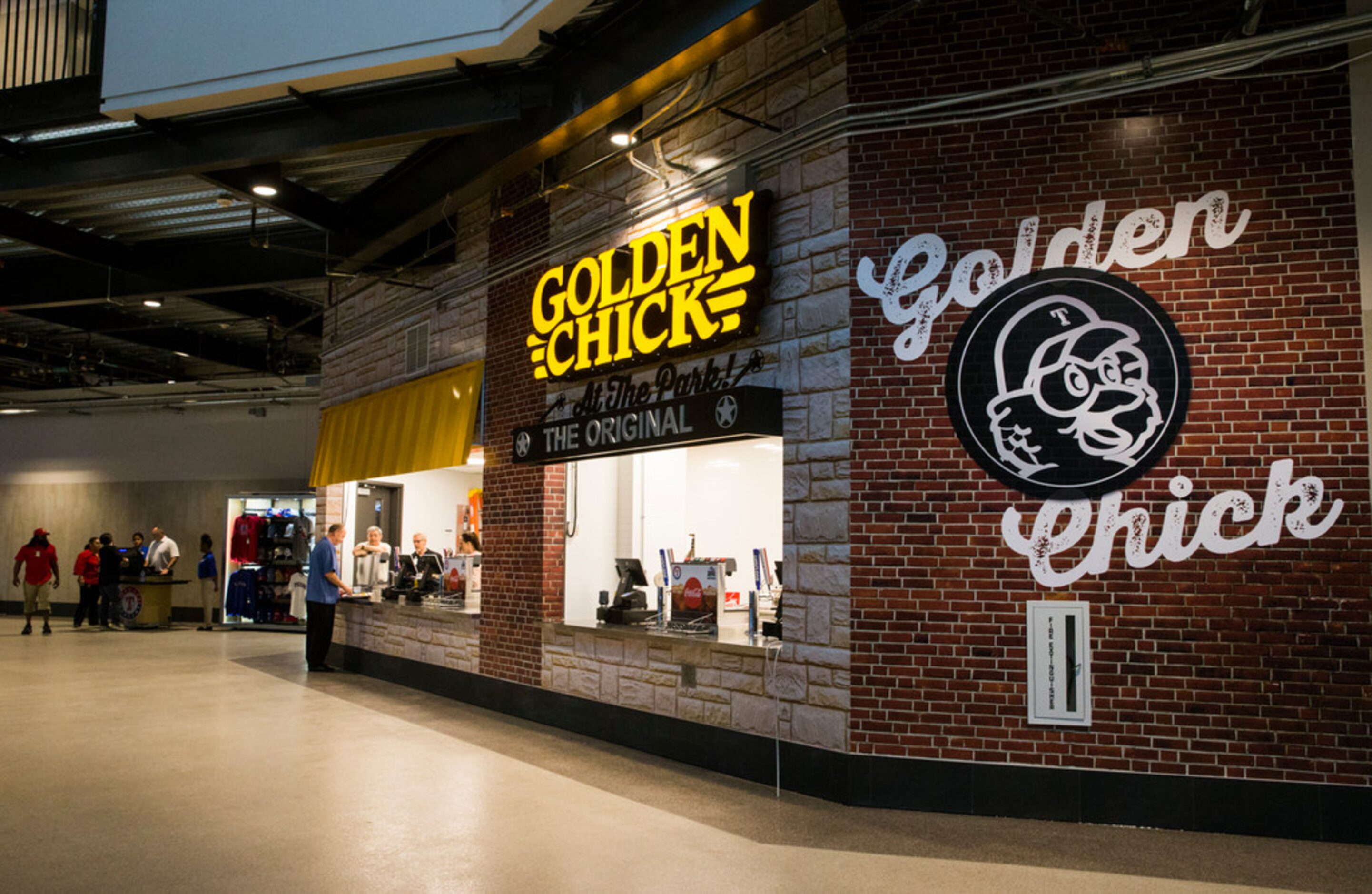 A Golden Chick on the main concourse during an open house for the Texas Rangers' new Globe...