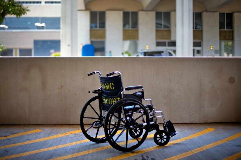 In this May 24, 2013 file photo, a wheelchair sits outside the Atlanta VA Medical Center in...
