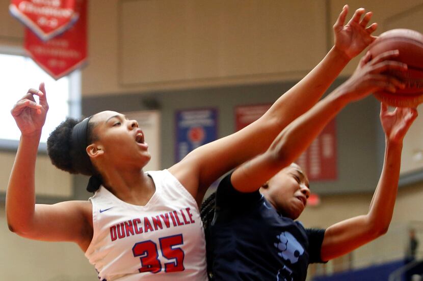 Post player Hannah Gusters (left) left Duncanville in December and transferred to Irving...