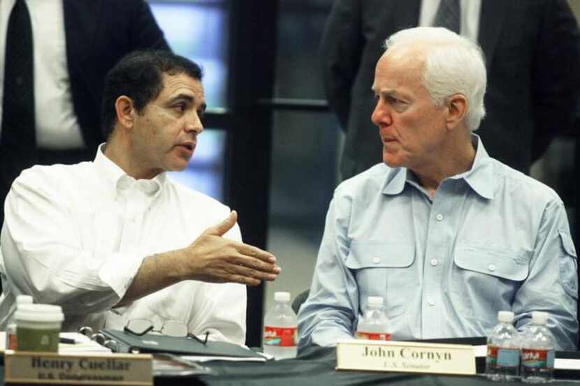 Rep. Henry Cuellar, D-Texas, and Sen. John Cornyn, R-Texas (right), discussed the Helping...