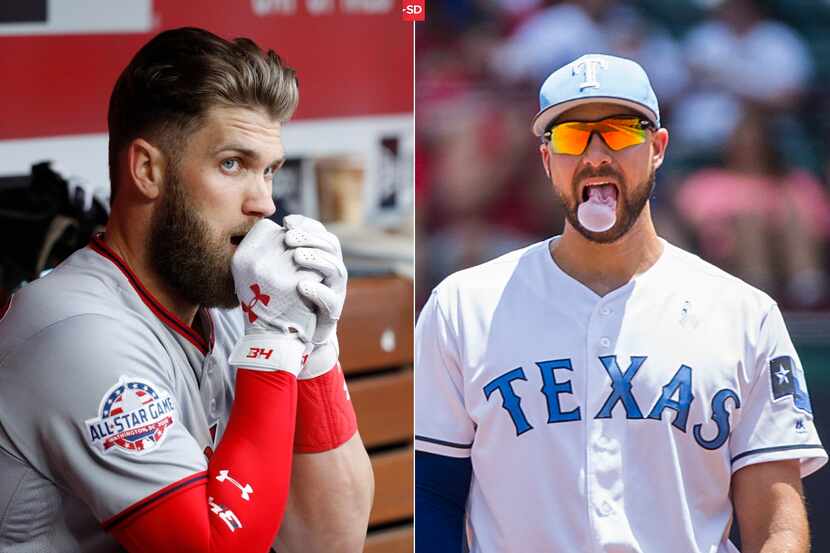 File photos: Bryce Harper, left (Joe Robbins/Getty Images) / Joey Gallo, right (Smiley N....