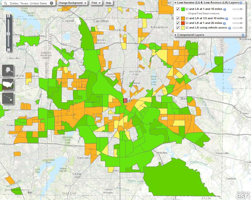 The U.S. Department of Agriculture's food desert map for Dallas, last updated on Nov. 17.