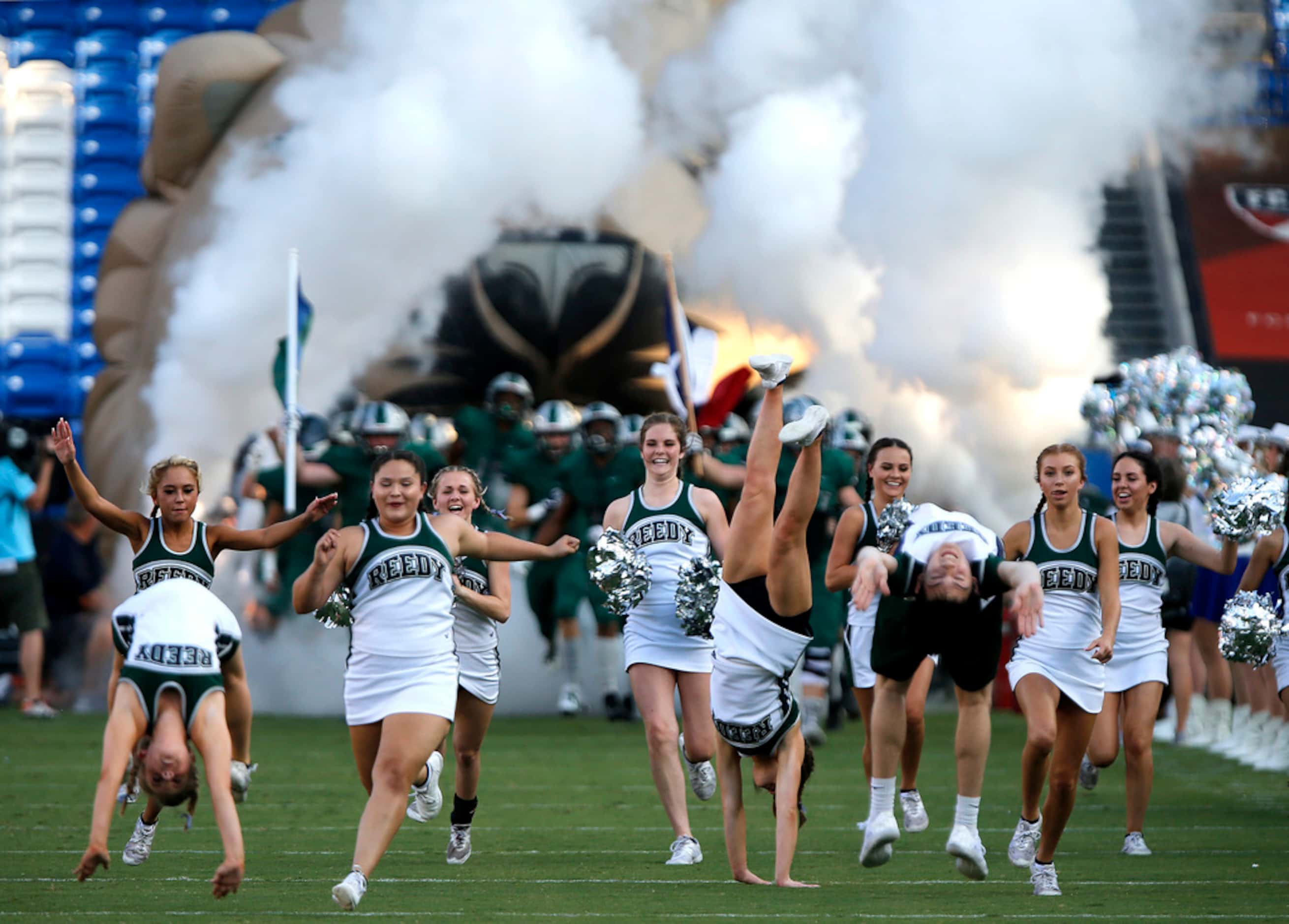 Reedy High School takes the field before kick off as they hosted Plano West High School in a...