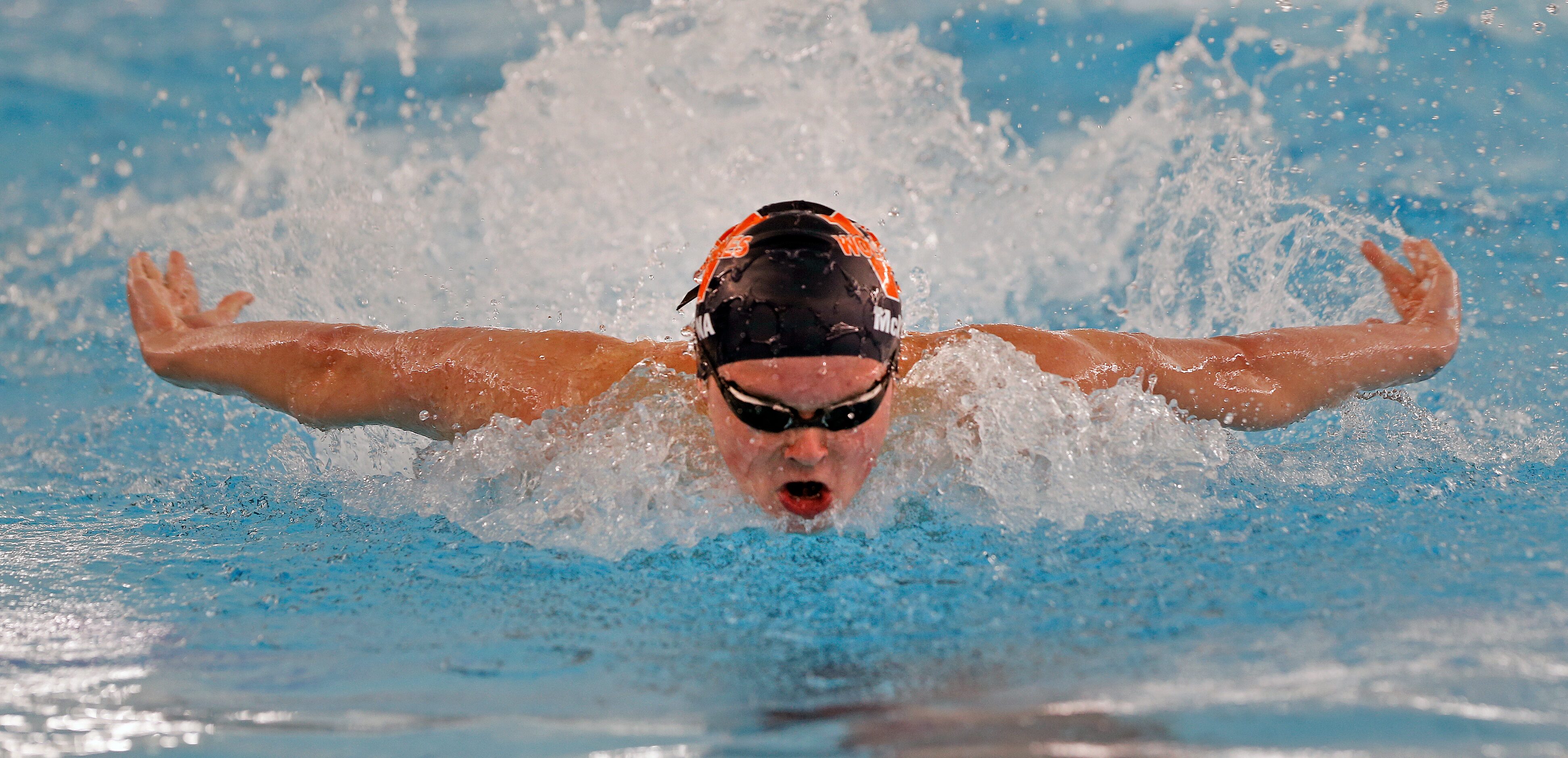 Frisco Wakeland Connor MCKenna winning the 100 yard Butterfly in UIL boys 5A swim finals on...