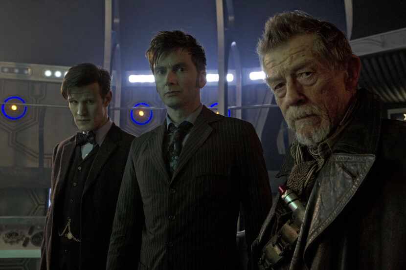 Matt Smith (left) as the Eleventh Doctor, David Tennant (center) as the Tenth Doctor, and...