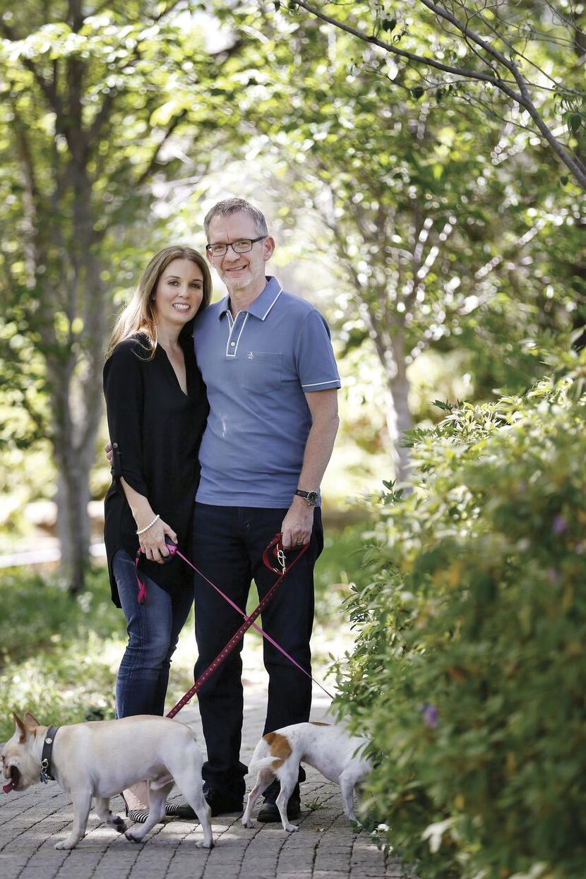 
The Dallas couple takes a stroll with their dogs, Lulu and Edward. His nervous nibbling,...