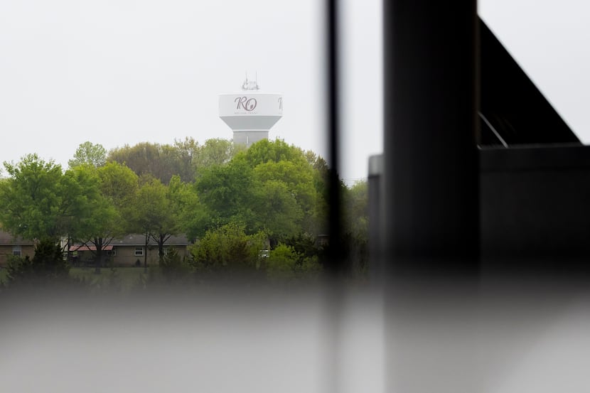 The Red Oak water tower seen from B&B Theatres, a new entertainment facility opening with 12...