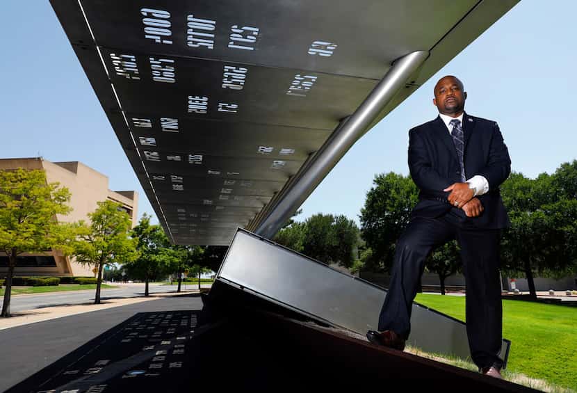 Dallas Police Sgt. Demetrick Pennie, shown in July at the police memorial in downtown...