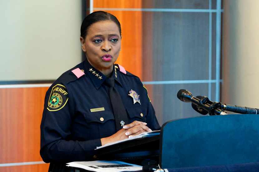 Dallas County Sheriff Marian Brown speaks during a news conference at Dallas Police...