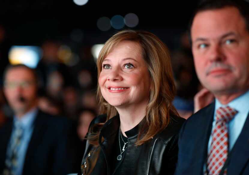 GM CEO Mary Barra watches the debut of the 2018 Chevrolet Traverse at the North American...