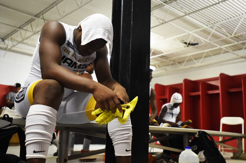 True Buzz' Savion Reed has a moment to himself in the locker room before the Pylon 7v7...