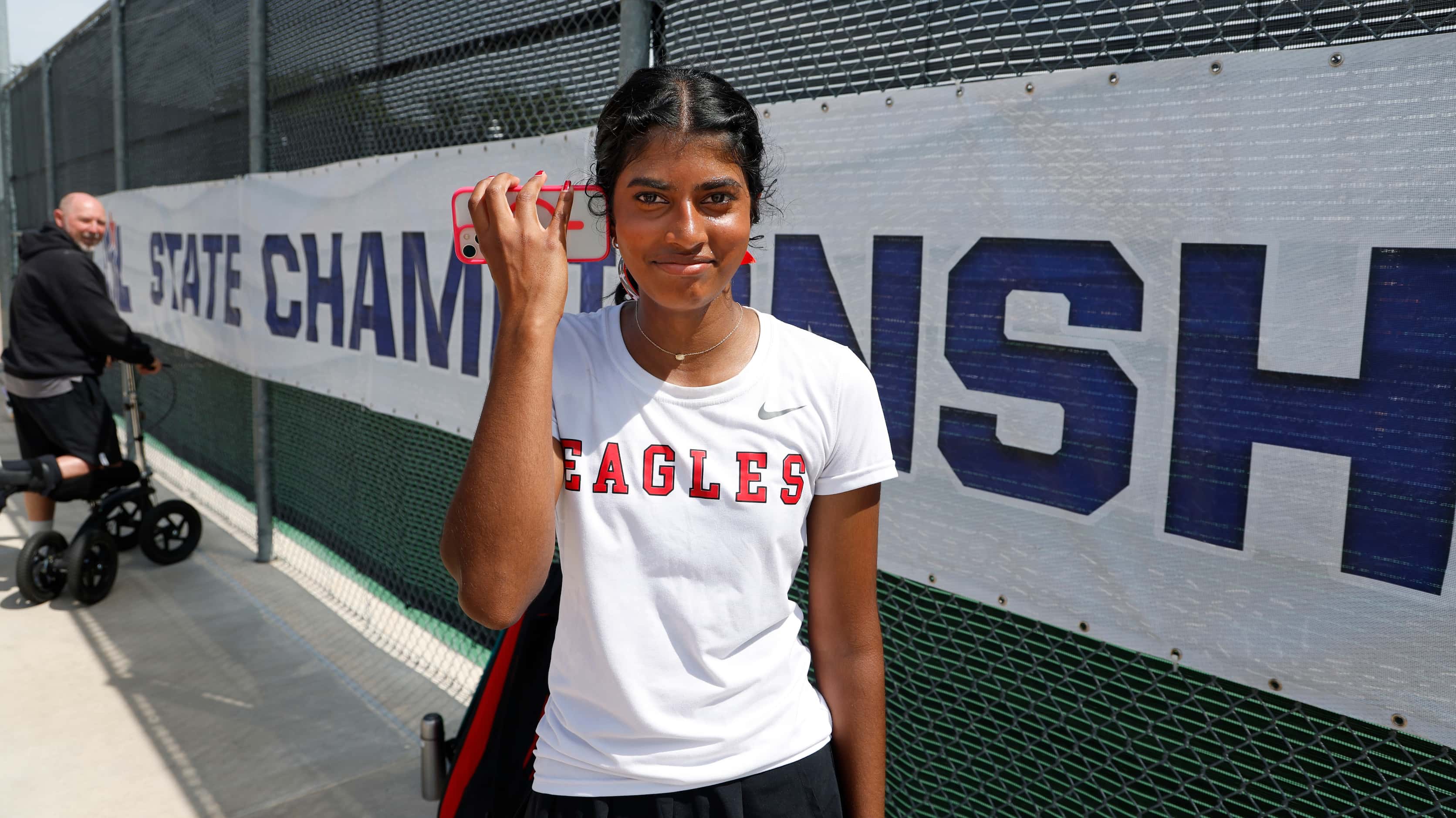 Meghna Arun Kumar, Argyle talks by phone with one of teammates that could not attend after...