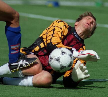 6-27-94--Germany's goalkeeper saves a shot against South Korea during the World Cup 1994 in...