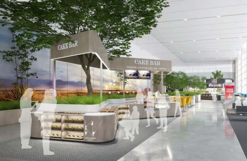 A conceptual rendering of a new Cake Bar kiosk planned for DFW International Airport.