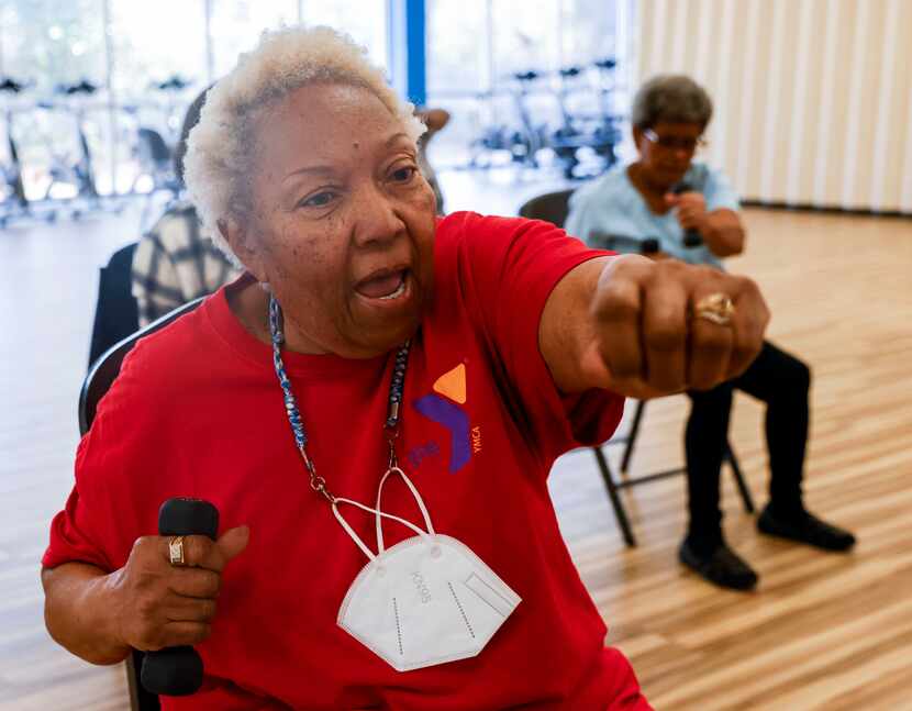 Mary Bennett takes part in chair exercises at Park South Family YMCA in Dallas.