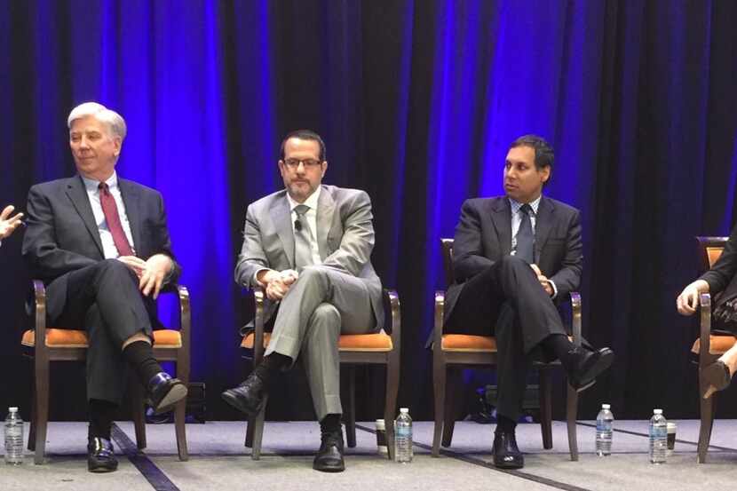Seated from right to left: Bruce Japsen, Ken Janda, Dr. Aaron Carroll and Avik Roy on panel...