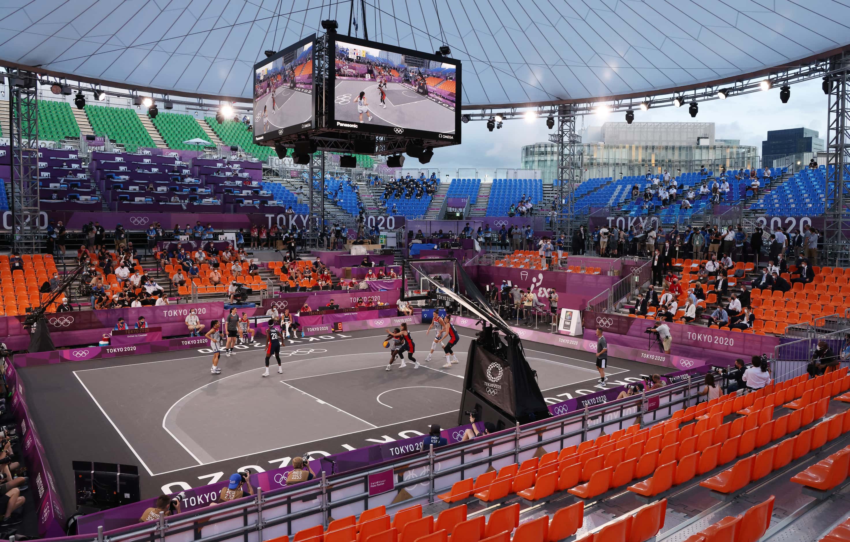 USA plays France in a 3x3 women’s basketball game during the postponed 2020 Tokyo Olympics...