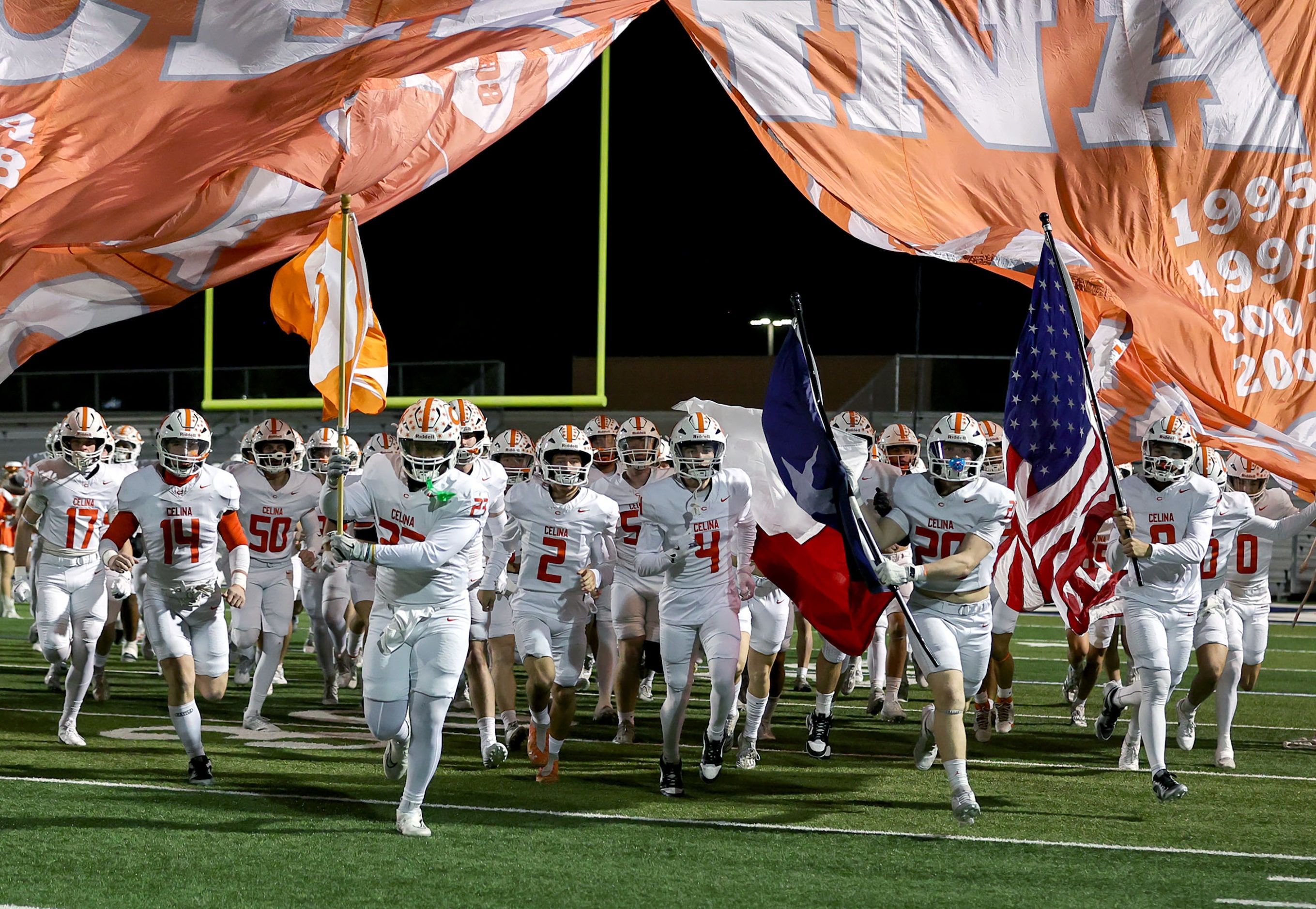 The Celina Bobcats enter the field to face Kennedale in a Class 4A Division I area-round...