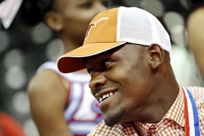 Skyline player and University of Texas recruit Anthony Wheeler smiles as he takes part in...