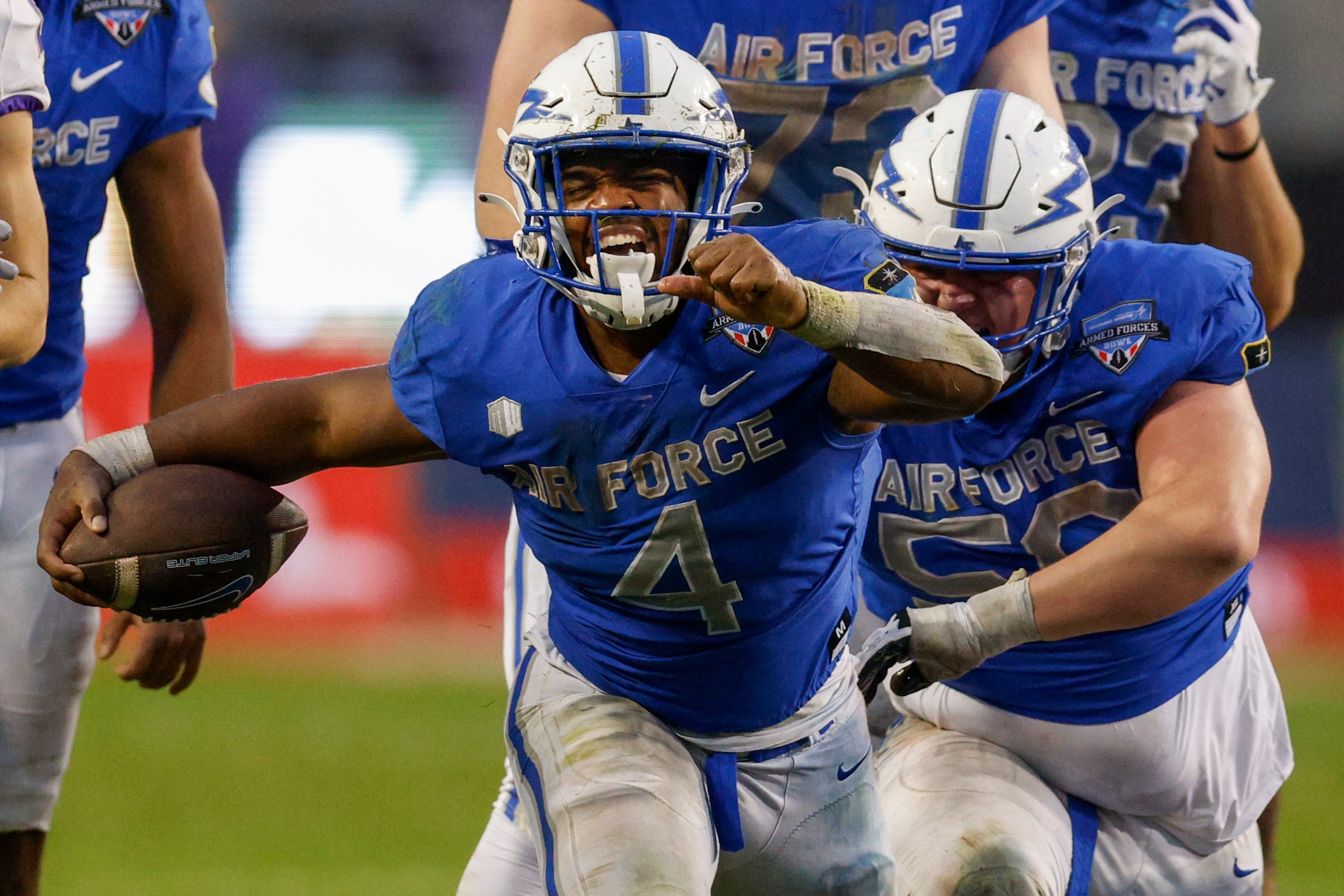 Air Force Falcons fullback Emmanuel Michel (4) celebrates a first down during the second...