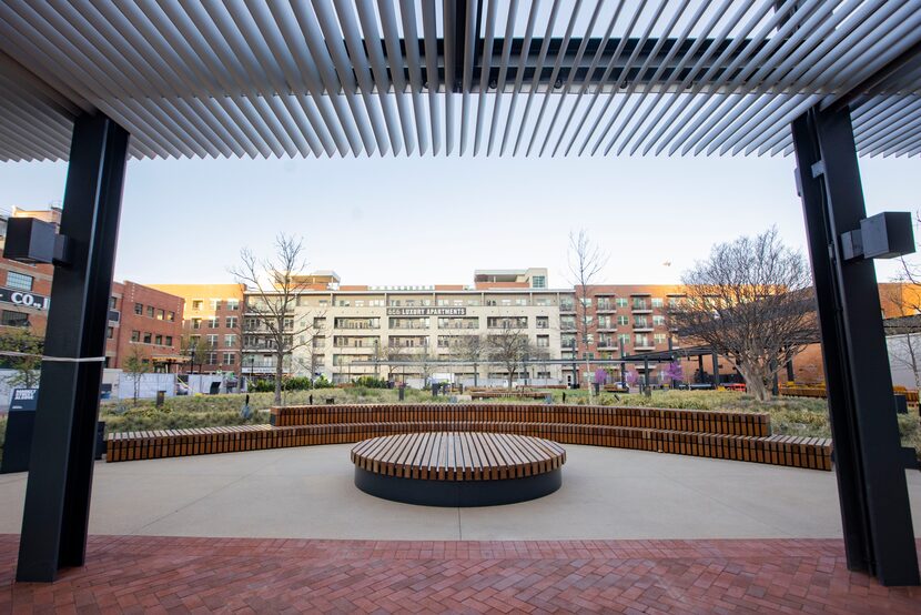 The Innovation Arcade at the West End Square park in Dallas.