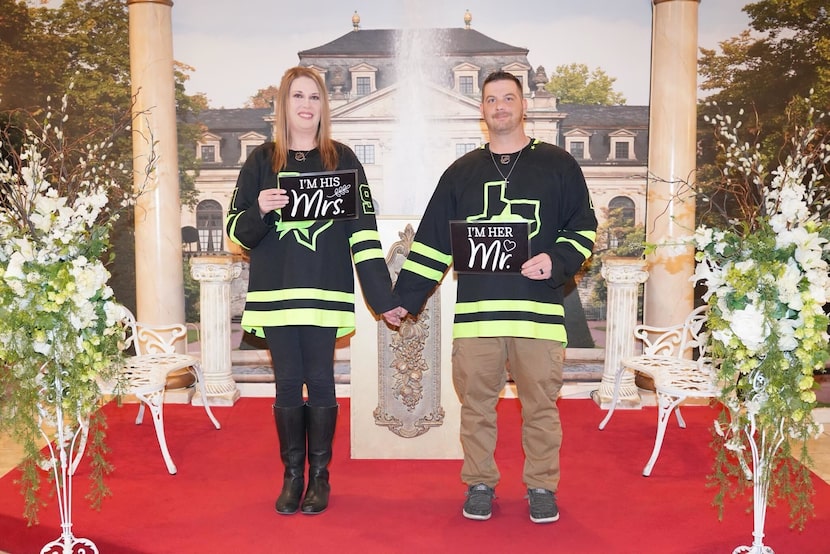 Dallas Stars fans Jacob Taylor and Jaime Ellithorpe got married in Vegas hours before...