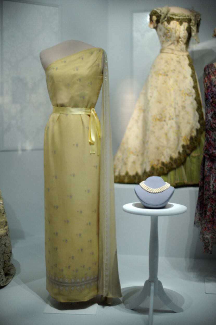 The State Dinner dress of first lady Jacqueline Bouvier Kennedy is on display at the...