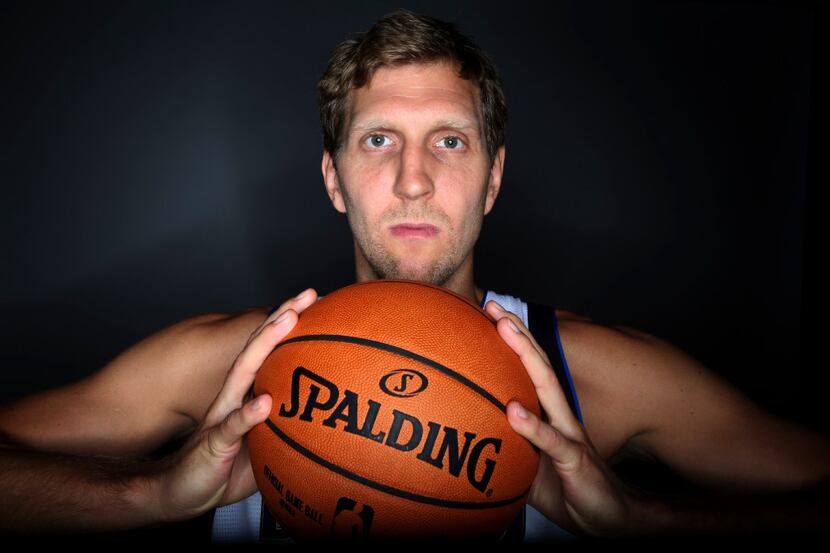 Dallas Mavericks forward Dirk Nowitzki during an NBA basketball media day Monday, Sept. 26,...