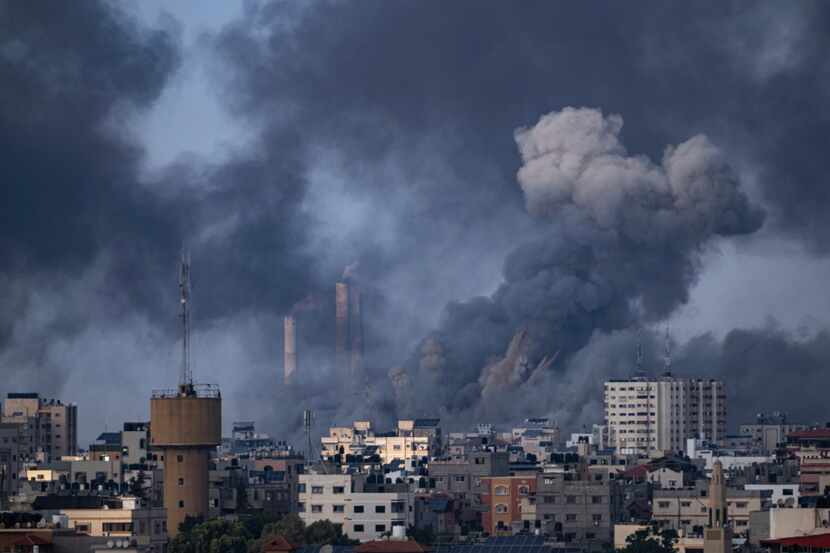 Smoke billowed after an Israeli airstrike in Gaza City on Wednesday, Oct. 11, 2023, as...