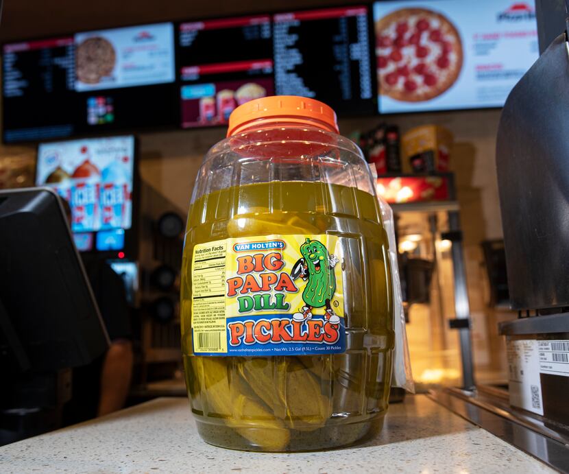 Big Papa Dill Pickles on sale at the Cinemark 17 IMAX movie theater in Dallas, on Sunday,...
