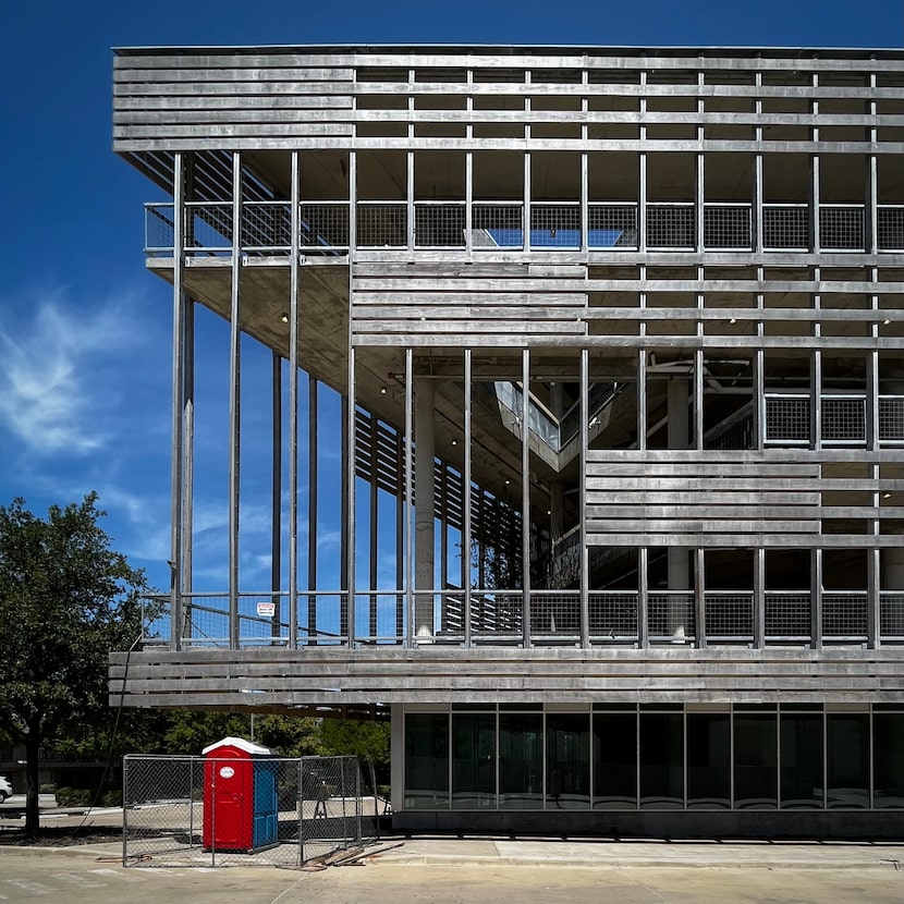 A speculative office building featuring a wooden sun shade designed by Dallas architect Gary...