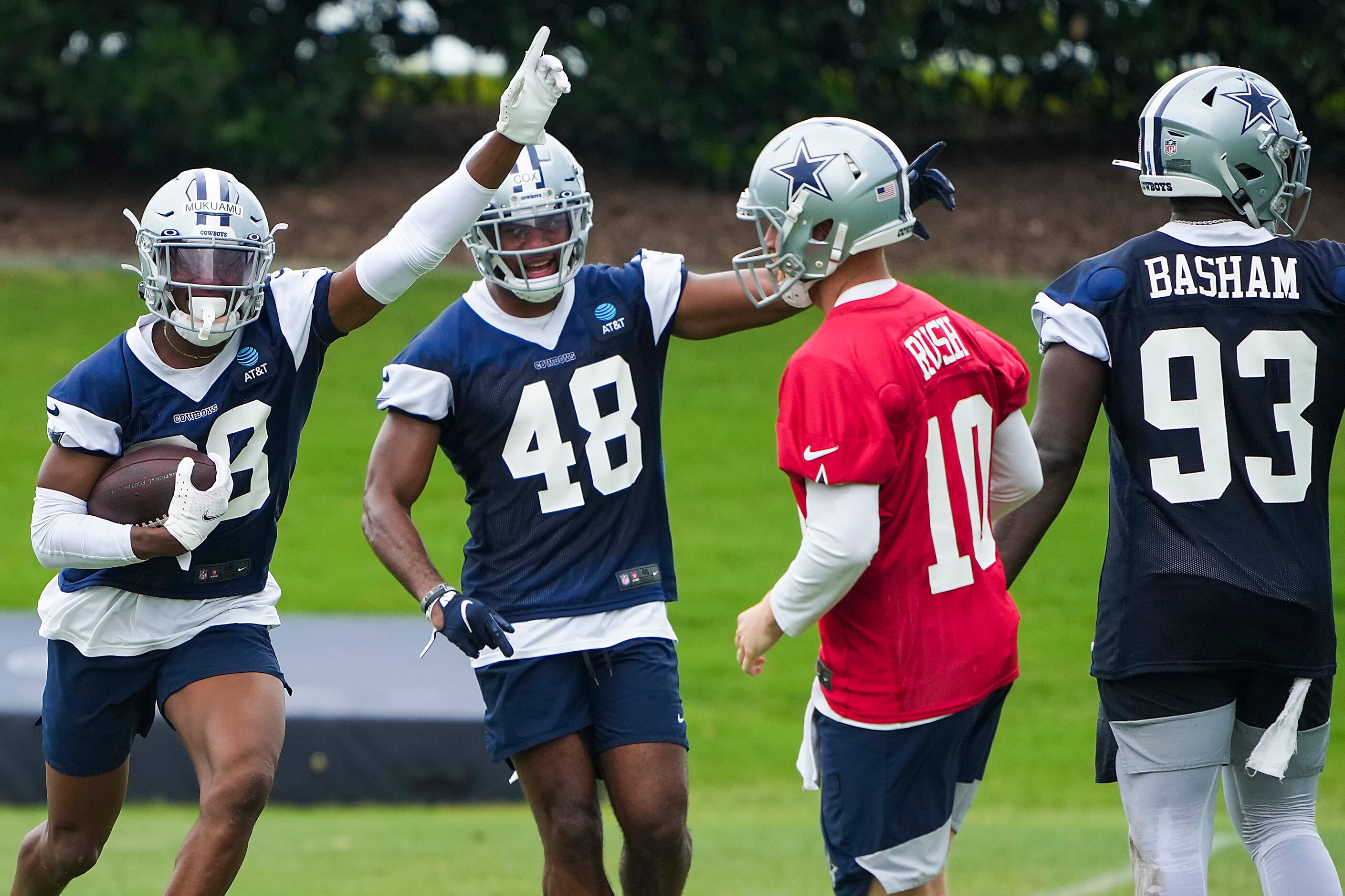 Dallas Cowboys cornerback Israel Mukuamu (38), linebacker Jabril Cox (48) and defensive end...