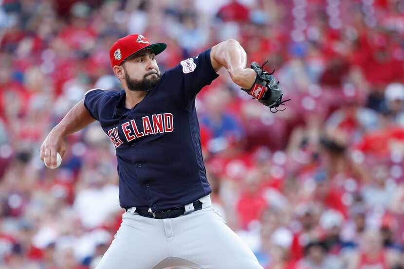 CINCINNATI, OH - JULY 06: Nick Goody #44 of the Cleveland Indians pitches in the ninth...