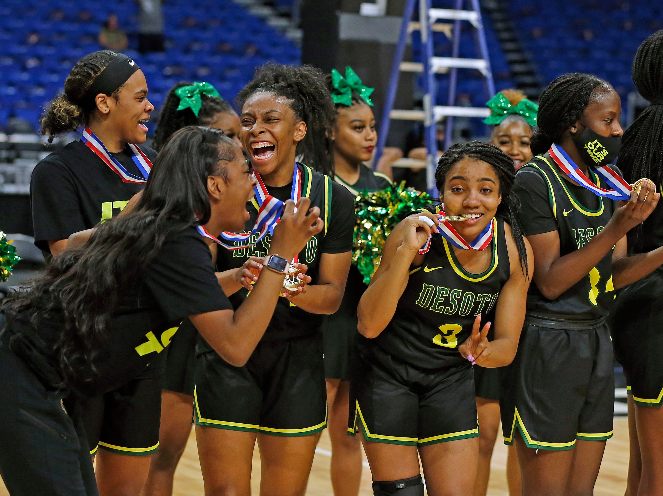 Desoto girls celebrate.DeSoto vs. Cypress Creek girls basketball Class 6A state championship...