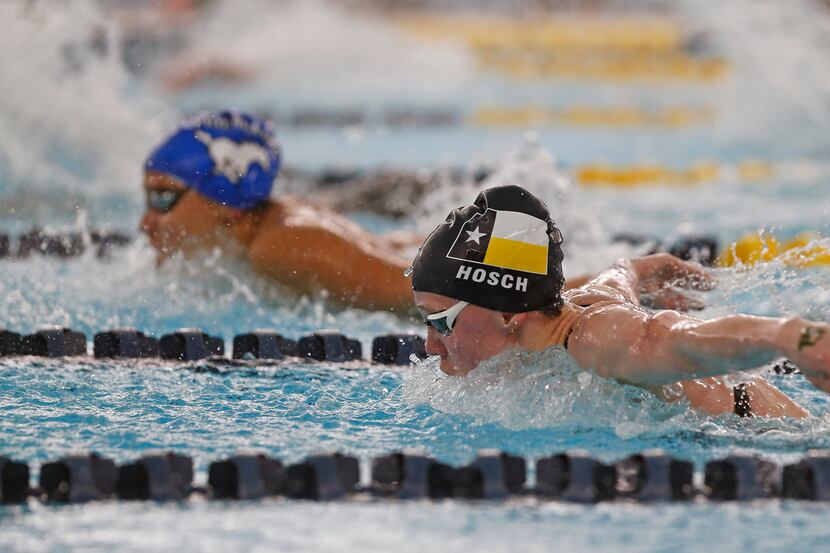 Highland Park's Lindsey Hosch competing in 100 yard Butterfly in UIL Girls 5A Finals on...