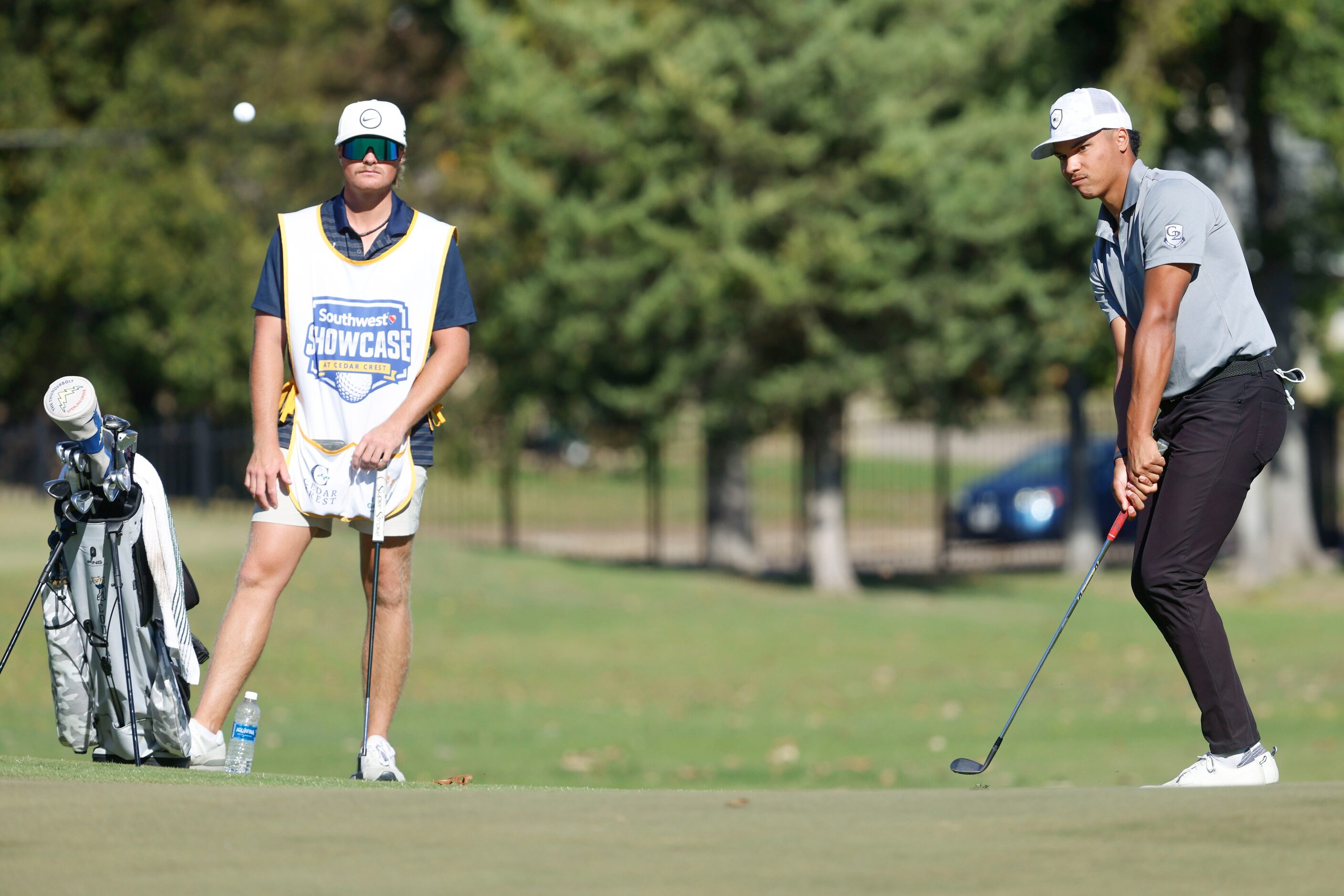 Xavier Bighaus of Colorado Christian University who grew up in Melissa, putts on the fourth...