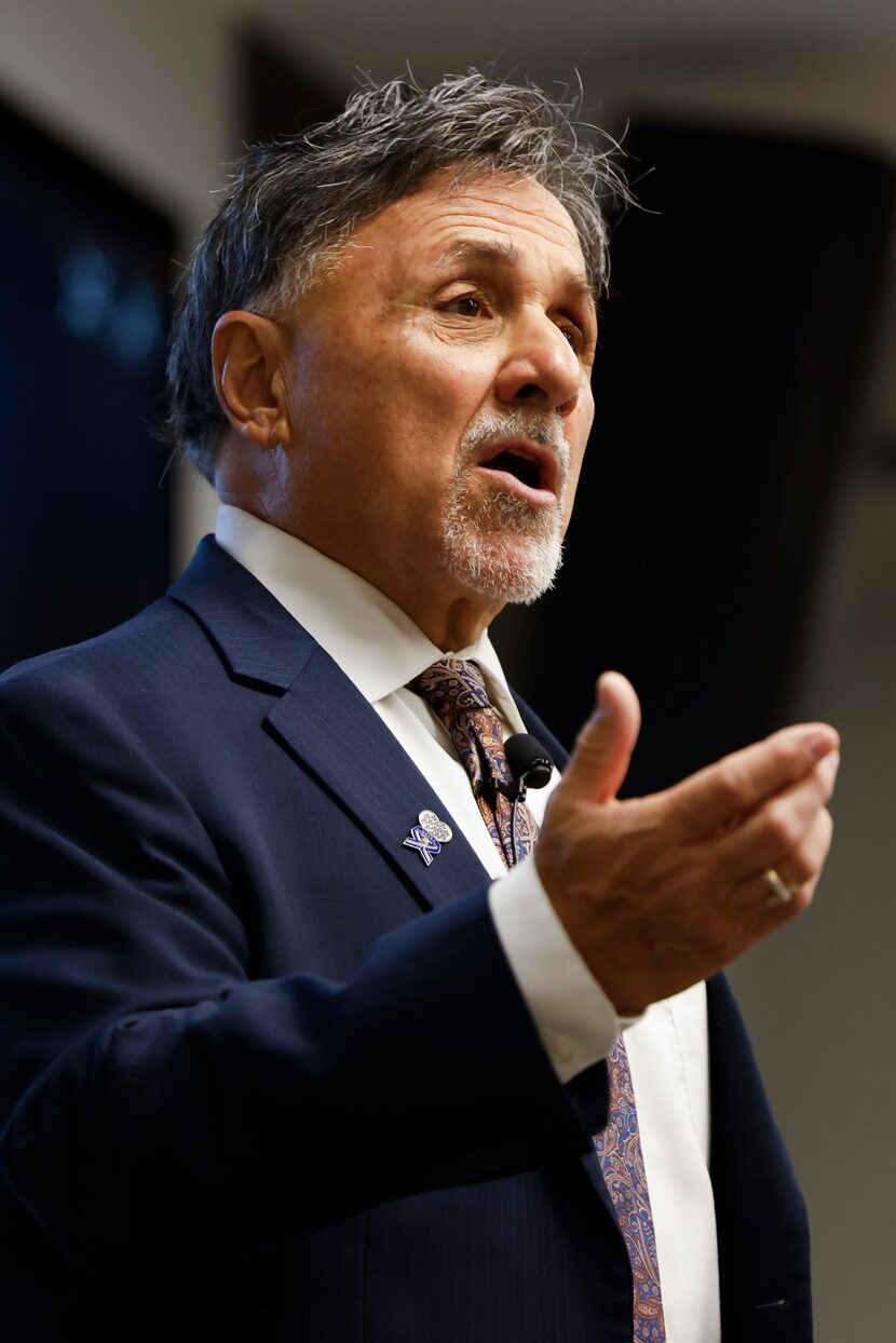 Frank DeAngelis, former principal of the Columbine High School speaks during Dallas School...