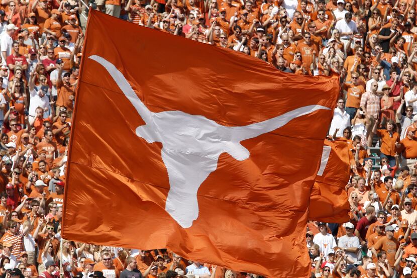 The Texas Longhorn flag during the NCAA college football game at the Cotton Bowl in Dallas,...