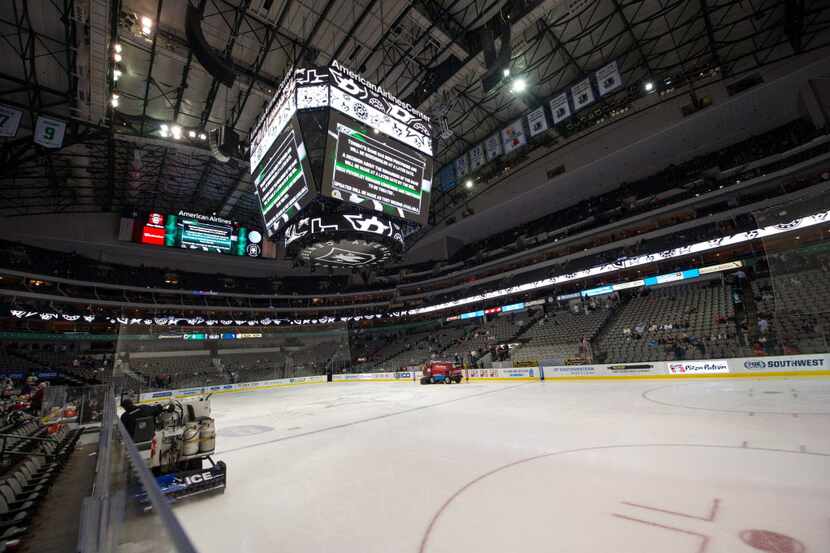 Mar 10, 2014; Dallas, TX, USA; A view of the ice after the game between the Dallas Stars and...