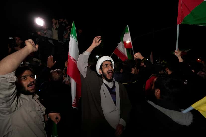 Iranian demonstrators chanted slogans during an  anti-Israeli gathering in front of the...