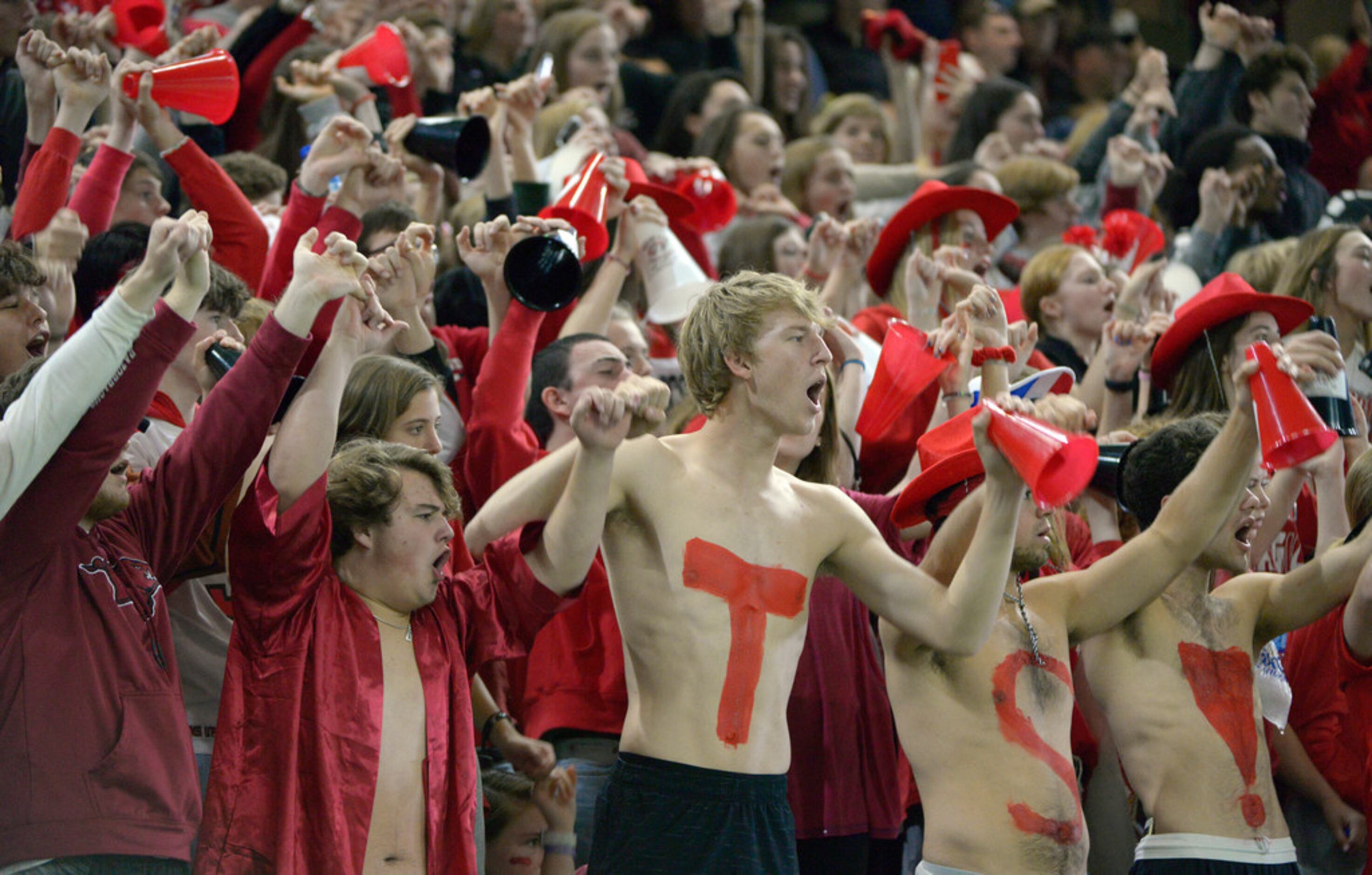 Lake Highland students cheer in the second half of a Class 6A Division II area round high...