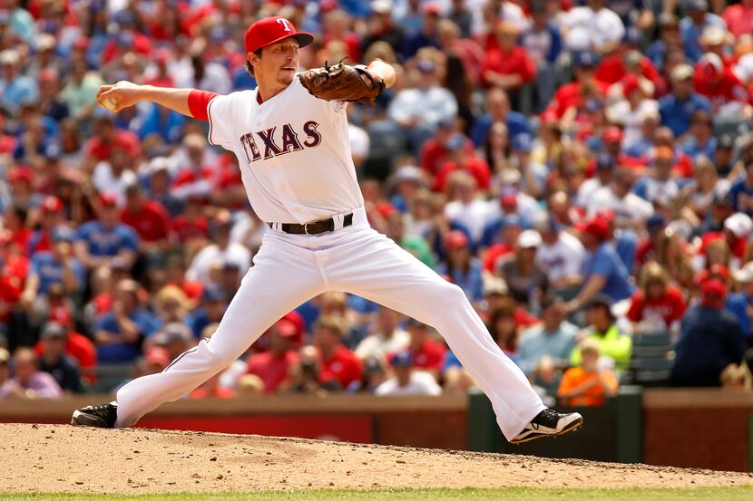 Texas Rangers relief pitcher Tanner Scheppers (52) throws against the Los Angeles Angels at...