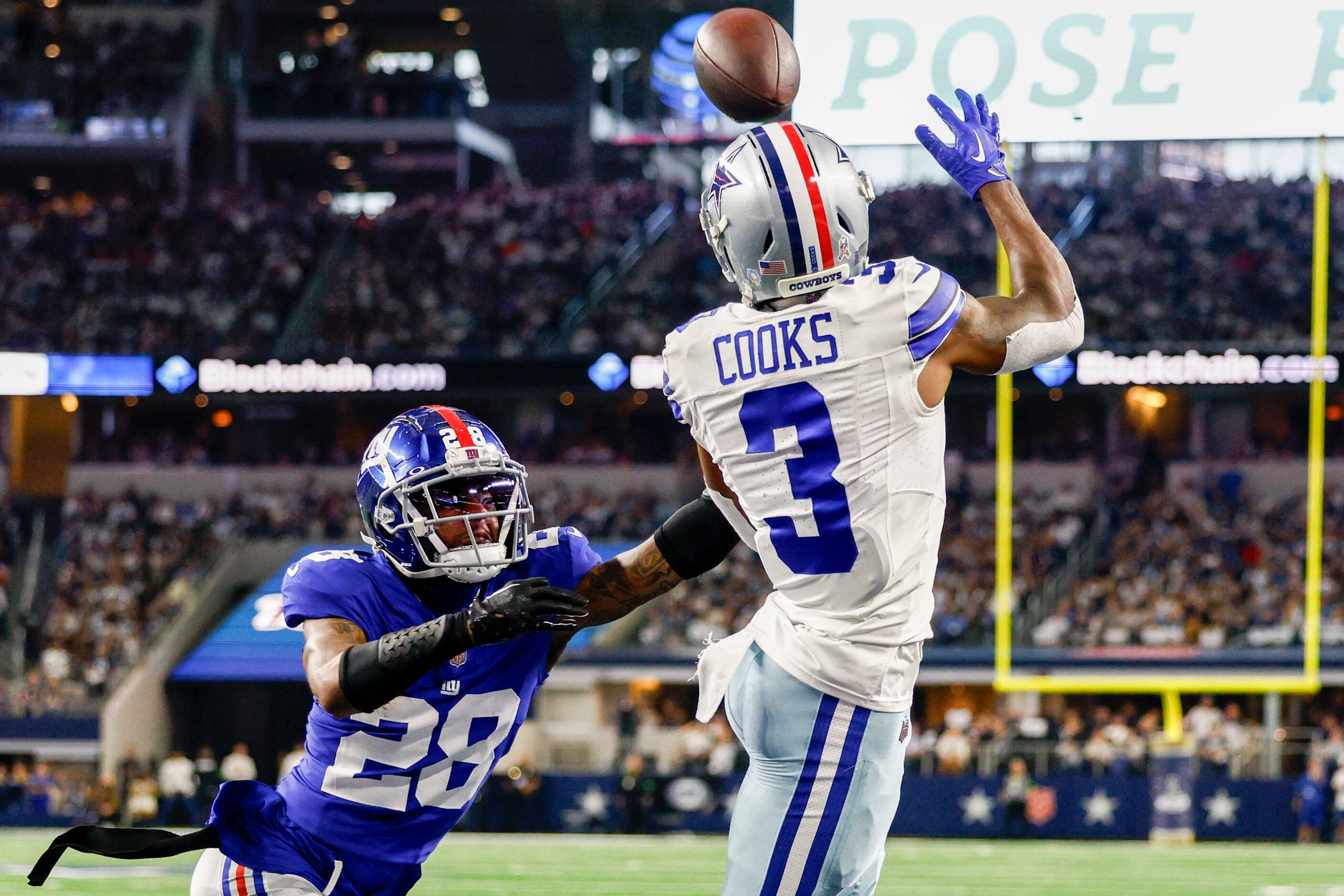 Dallas Cowboys wide receiver Brandin Cooks (3) catches the ball for a touchdown over New...