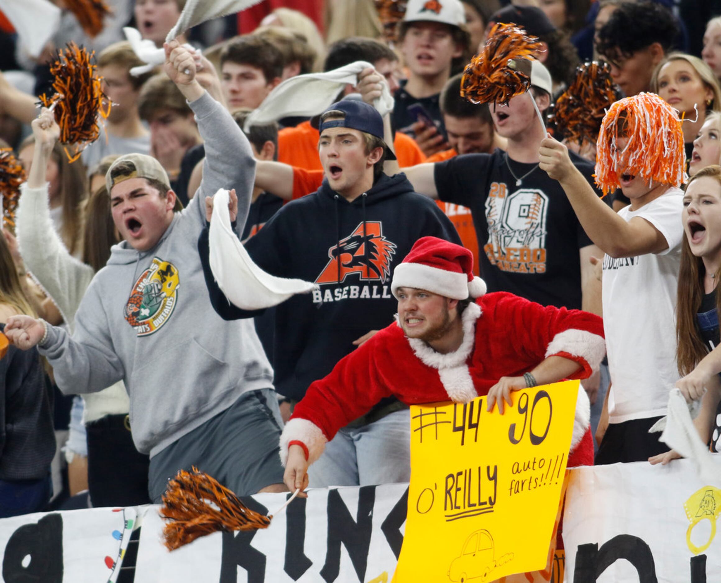 A group of Aledo fans were loud and proud of their Bearcats as they display their vocal...