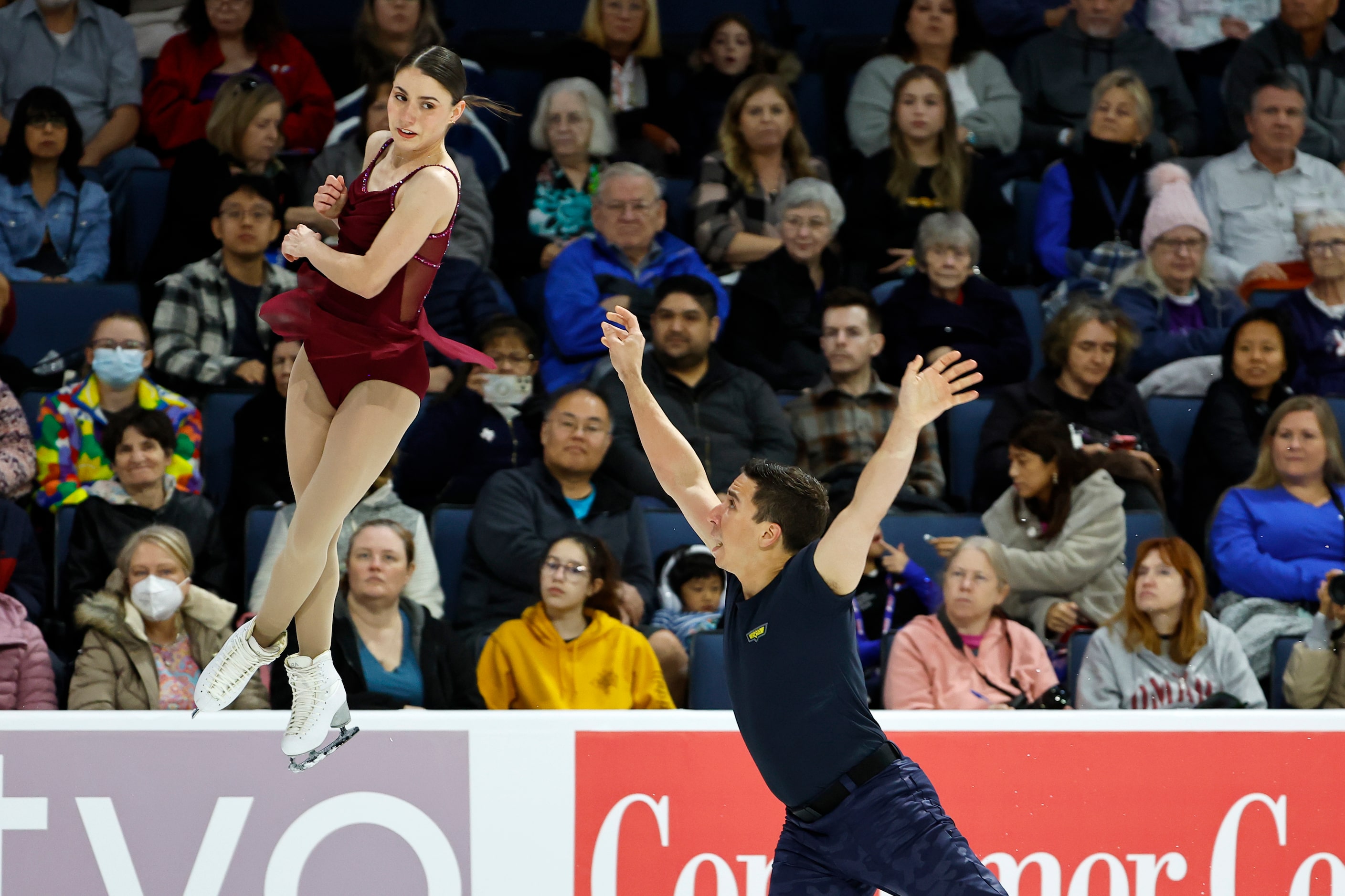 Valentina Plazas, left, and Maximiliano Fernandez, of the United States, compete in the...