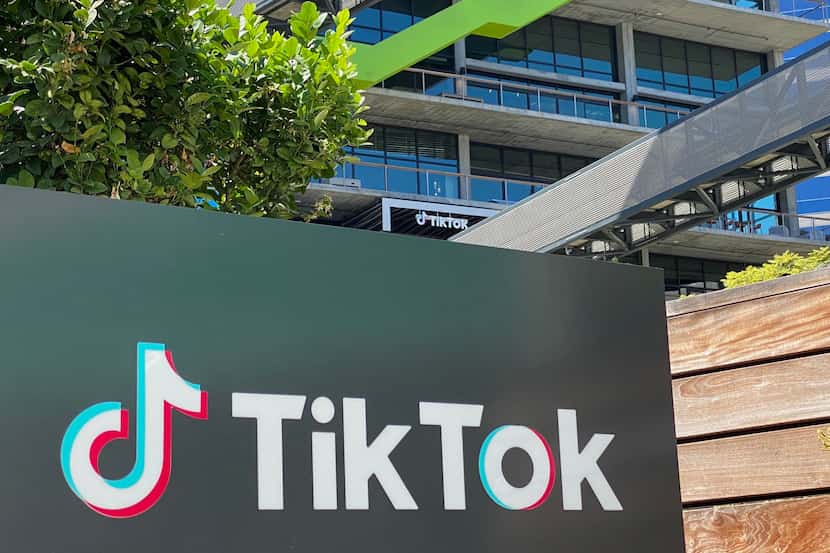 This photo taken on Aug. 11 shows the logo of Chinese video app TikTok ion the side of the...