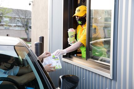 Drive-through window at the 7-Eleven at Park Lane and Abrams Road in Dallas.