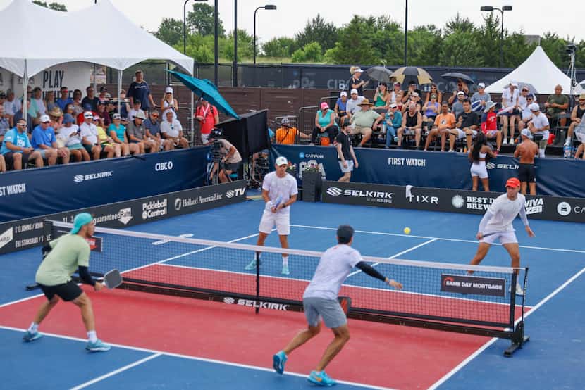 Professional pickleball players competed in a doubles match in June when the Professional...